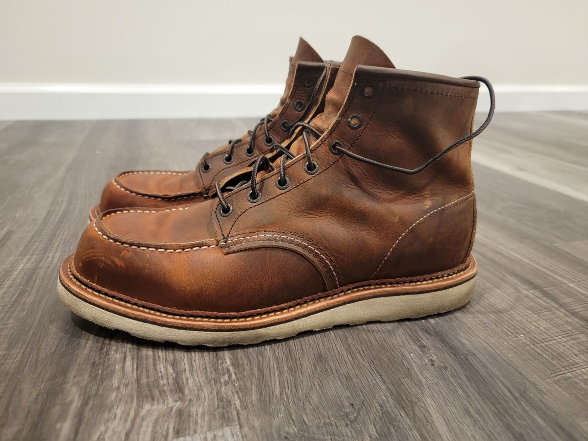Photo by jtstav on December 6, 2022 of the Red Wing 6-Inch Classic Moc in S.B. Foot Copper Rough and Tough.
