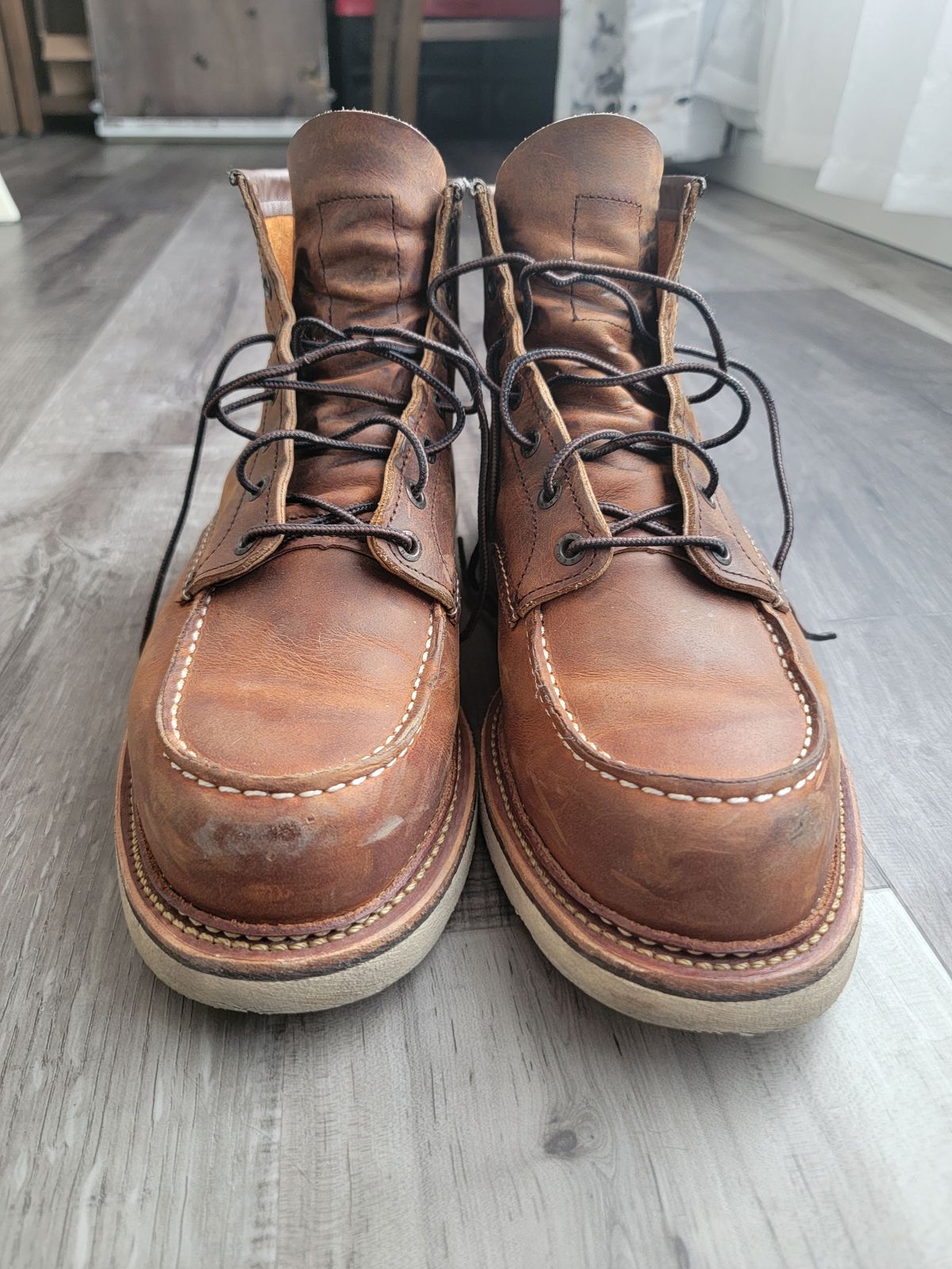 Photo by jtstav on February 5, 2023 of the Red Wing 6-Inch Classic Moc in S.B. Foot Copper Rough and Tough.