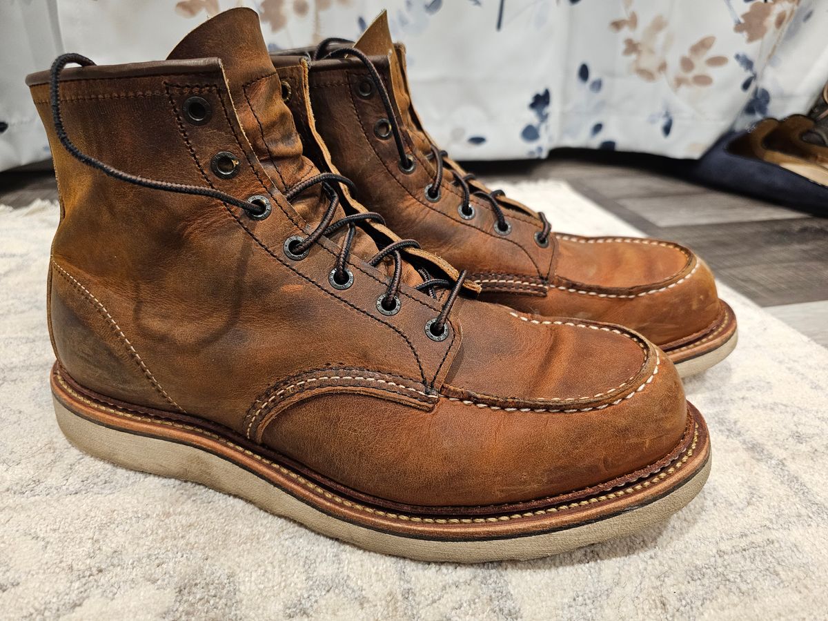 Photo by jtstav on April 6, 2023 of the Red Wing 6-Inch Classic Moc in S.B. Foot Copper Rough and Tough.