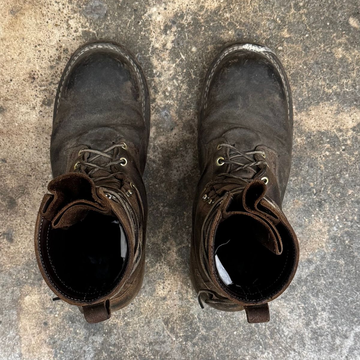 Photo by traceycortez on October 3, 2025 of the Frank's Boots Ground Pounder in Horween Natural Waxed Flesh.