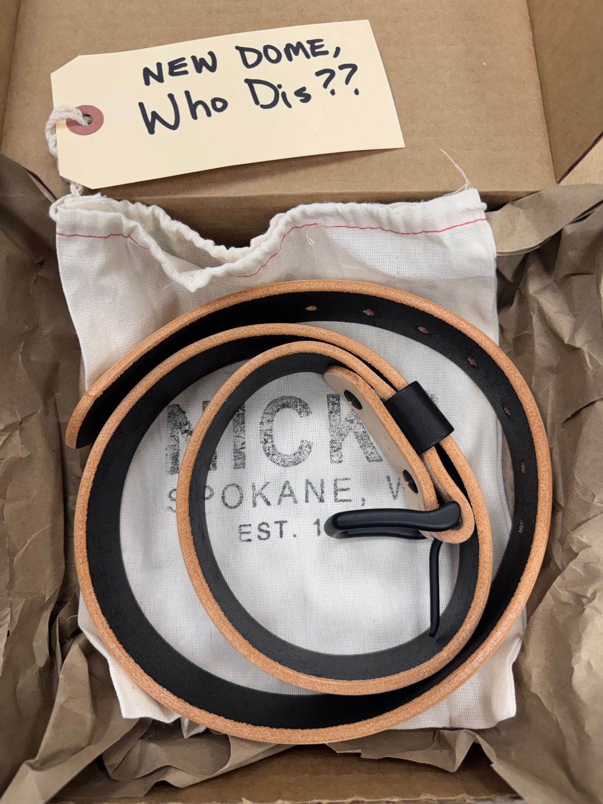 Photo by traceycortez on October 1, 2025 of the Nicks Natural/Blackout - Heavy Duty Work Belt in Wickett & Craig Natural Veg Tan & Wickett & Craig Natural Veg Tan Overdyed Black.