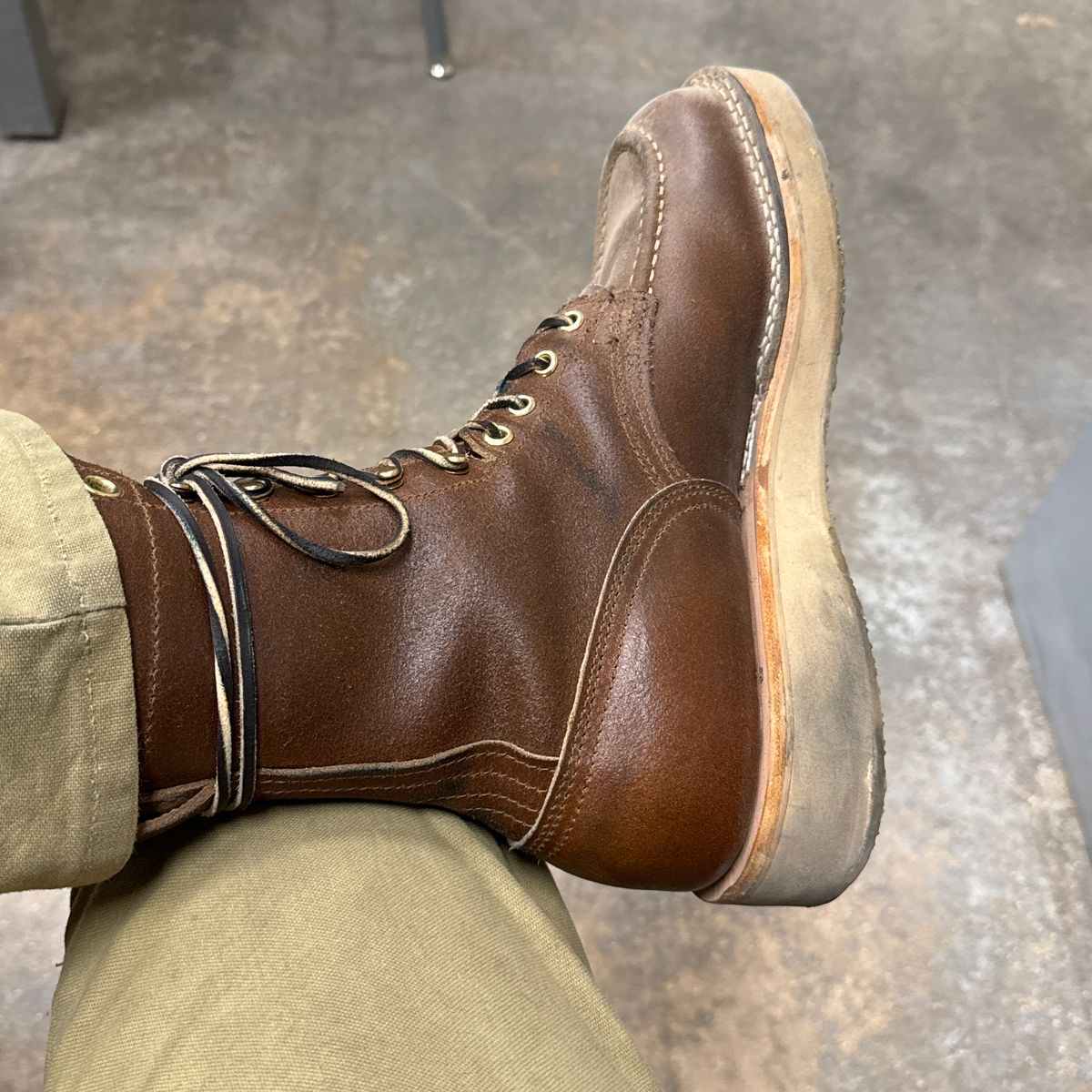 Photo by traceycortez on October 7, 2025 of the Nicks Moc Toe HD in Horween Ember Waxed flesh.