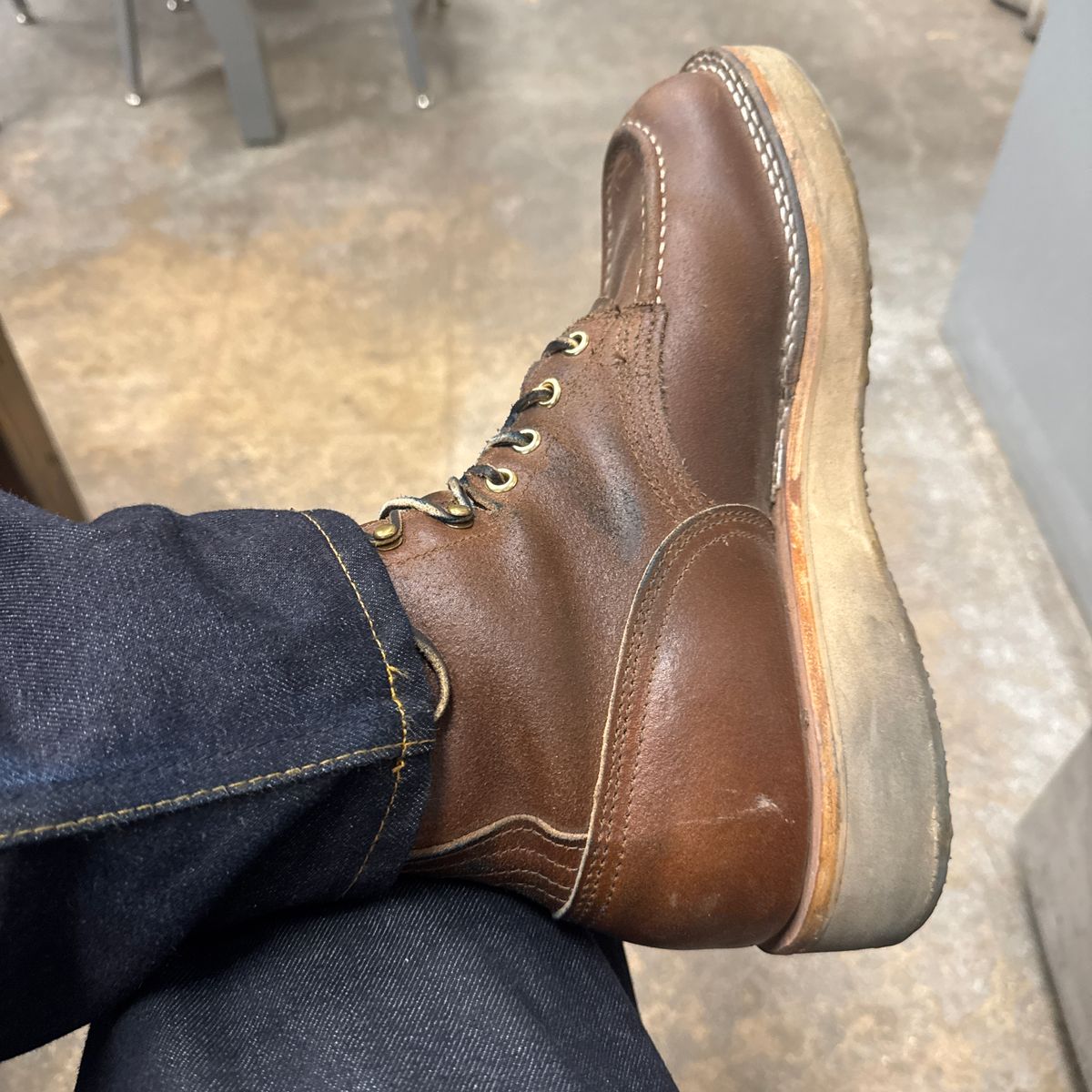 Photo by traceycortez on October 14, 2025 of the Nicks Moc Toe HD in Horween Ember Waxed flesh.