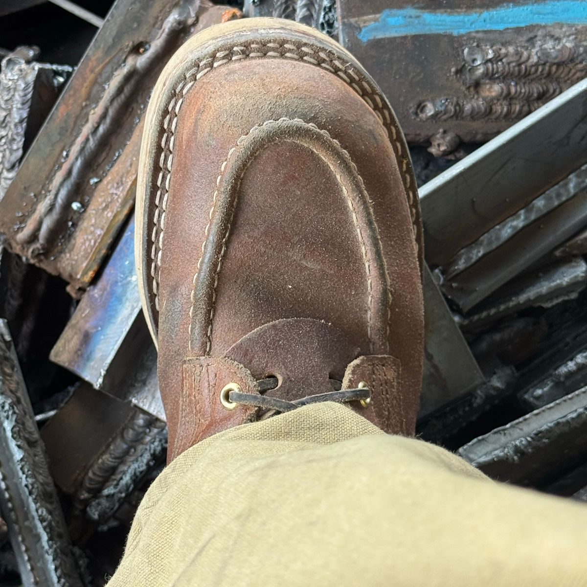 Photo by traceycortez on October 24, 2025 of the Nicks Moc Toe HD in Horween Ember Waxed flesh.