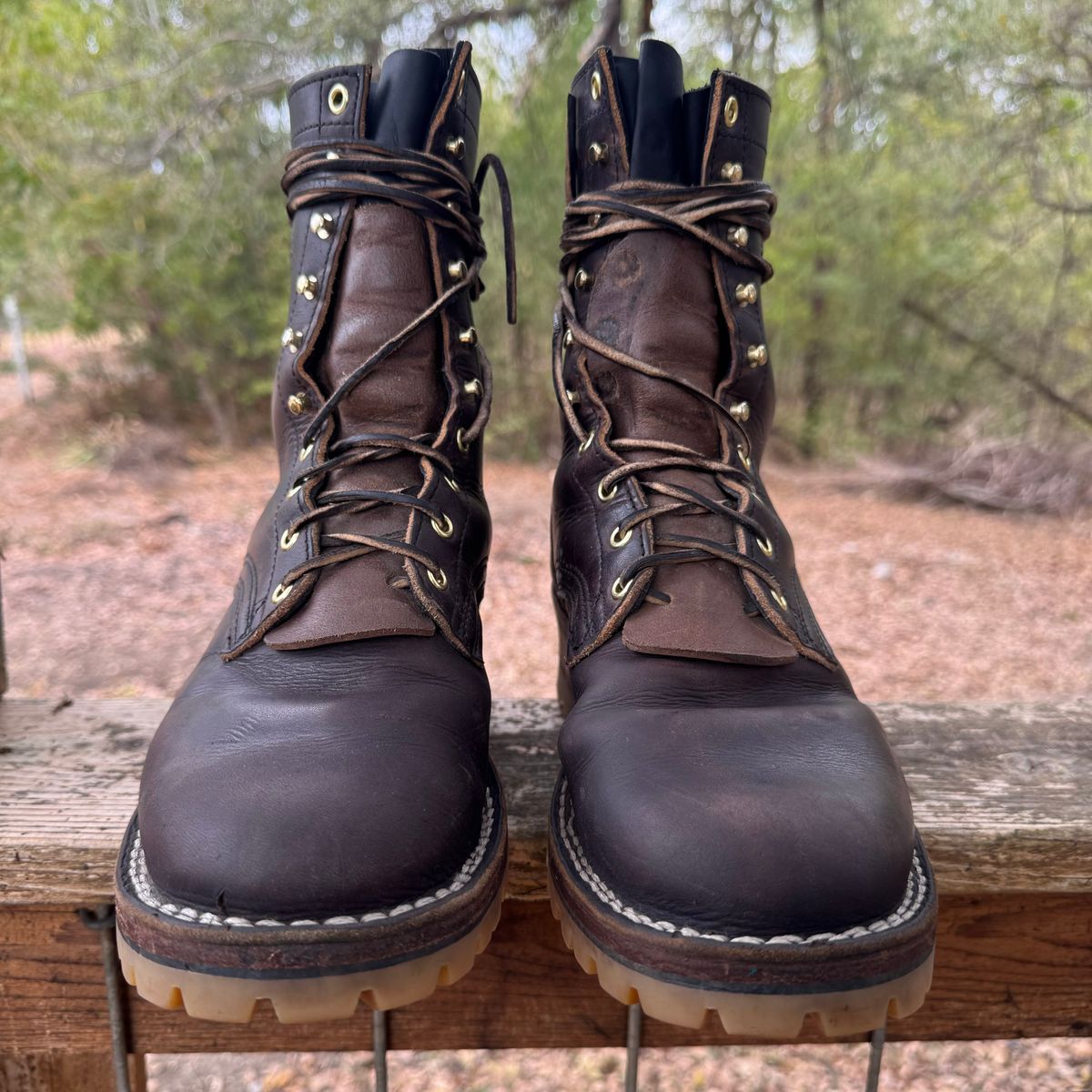 Photo by traceycortez on November 5, 2024 of the Frank's Boots Type 1 Commander in Horween Black Teacore Cypress & Horween Natural Waxed Flesh.