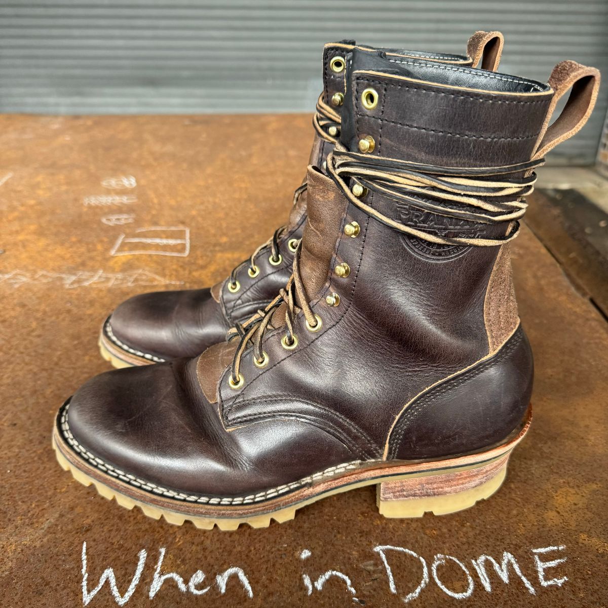 Photo by traceycortez on November 5, 2024 of the Frank's Boots Type 1 Commander in Horween Black Teacore Cypress & Horween Natural Waxed Flesh.