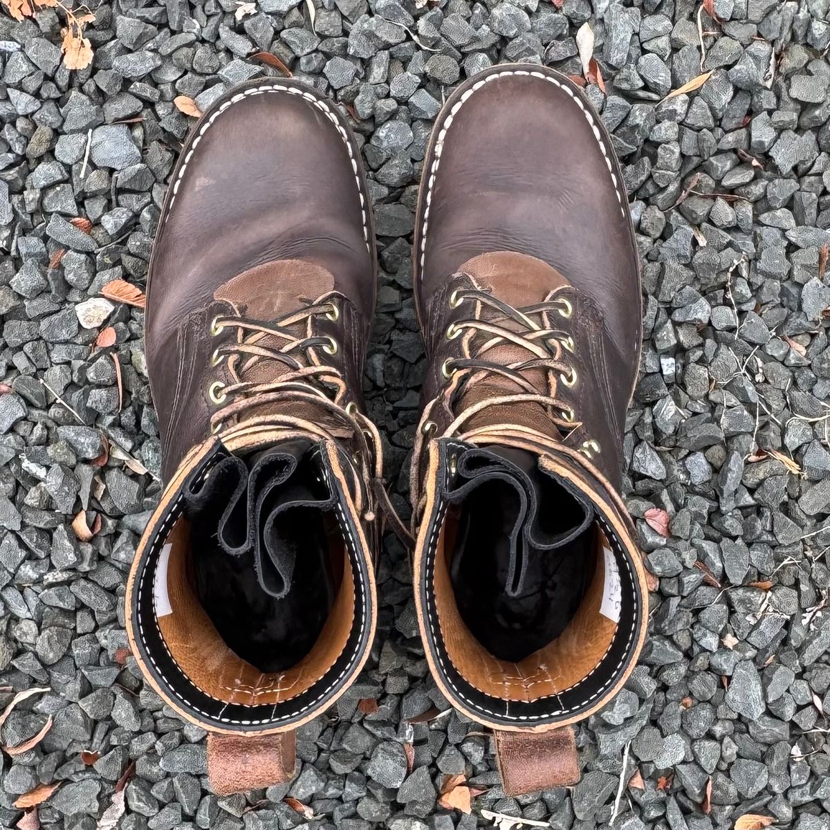 Photo by traceycortez on November 5, 2024 of the Frank's Boots Type 1 Commander in Horween Black Teacore Cypress & Horween Natural Waxed Flesh.