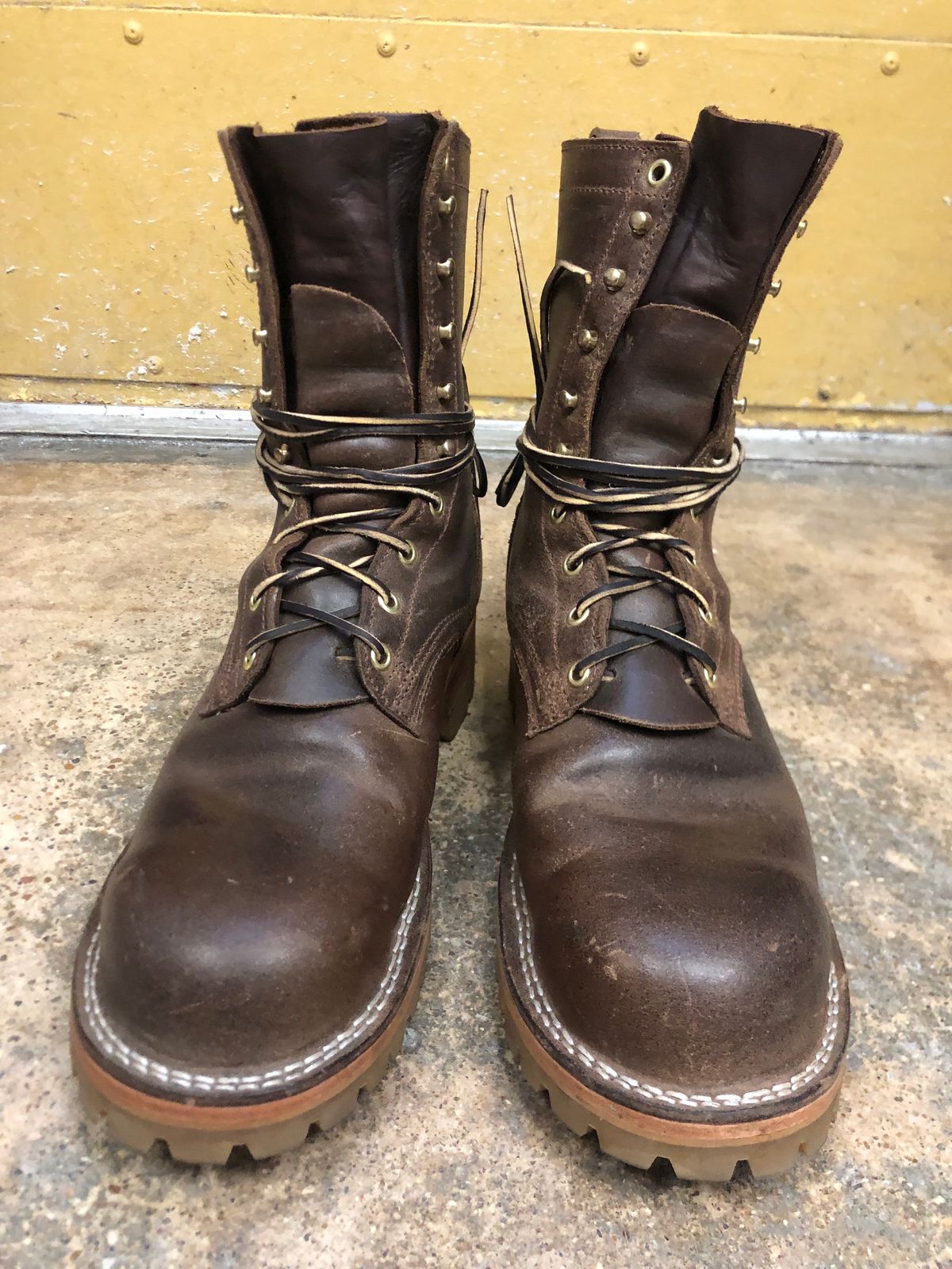 Photo by traceycortez on October 10, 2023 of the Frank's Boots Ground Pounder in Horween Natural Waxed Flesh.