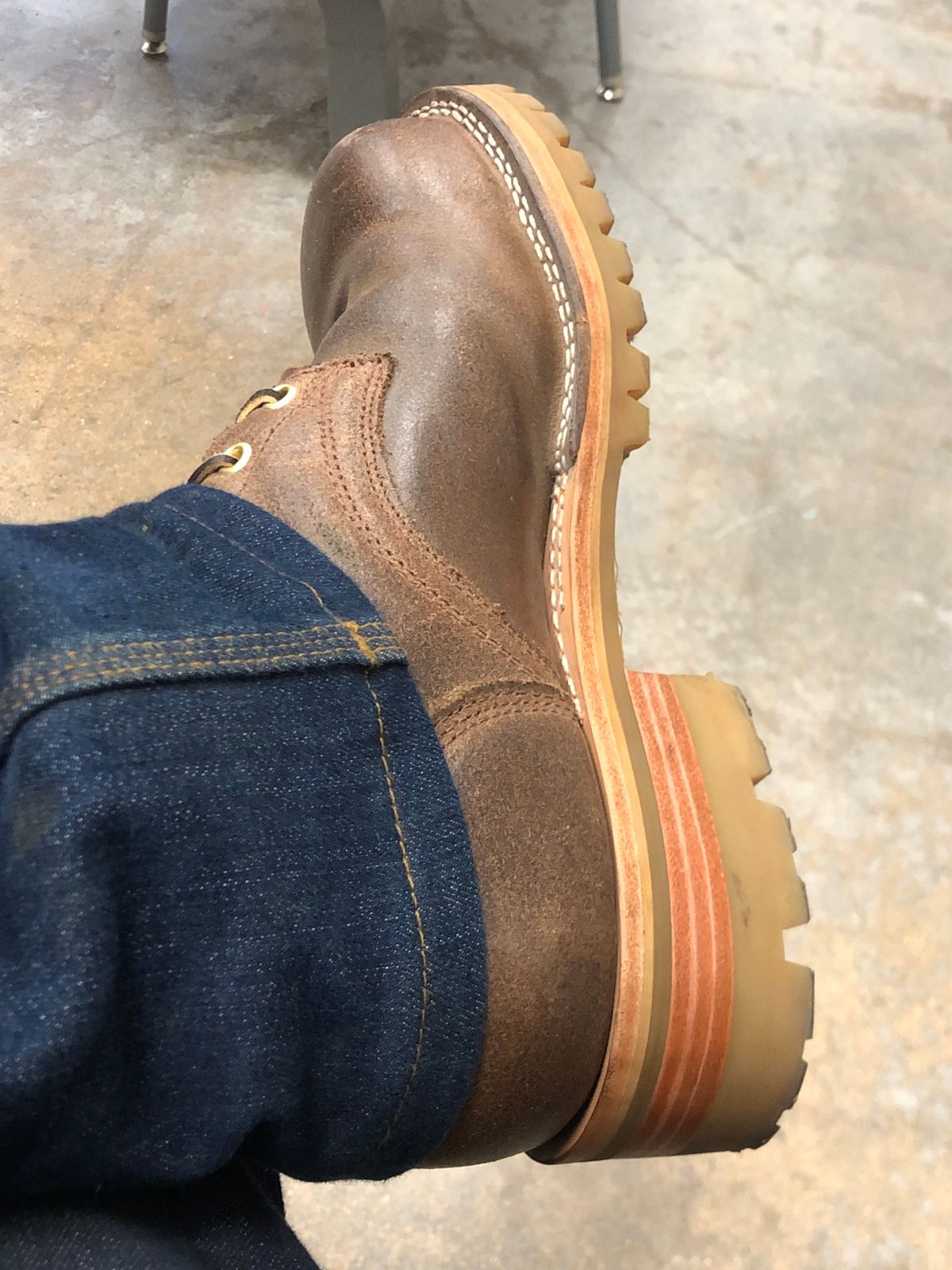 Photo by traceycortez on October 13, 2023 of the Frank's Boots Ground Pounder in Horween Natural Waxed Flesh.