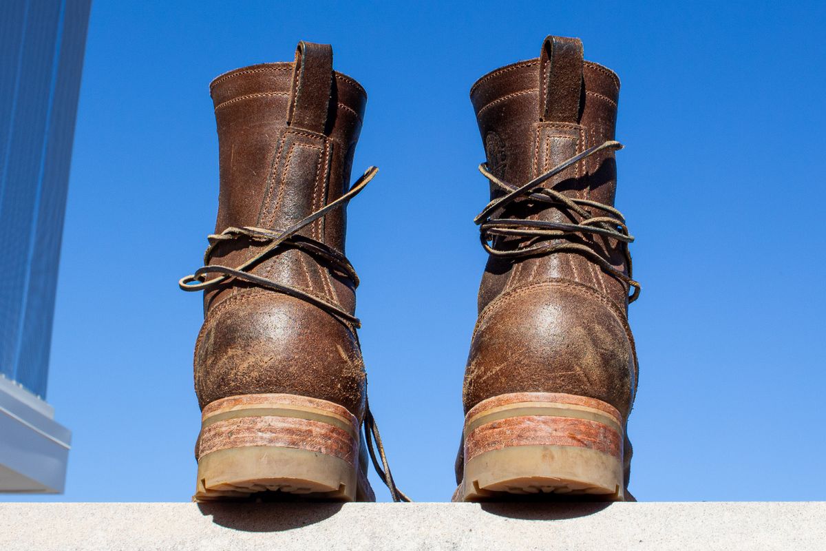 Photo by traceycortez on November 3, 2023 of the Frank's Boots Ground Pounder in Horween Natural Waxed Flesh.