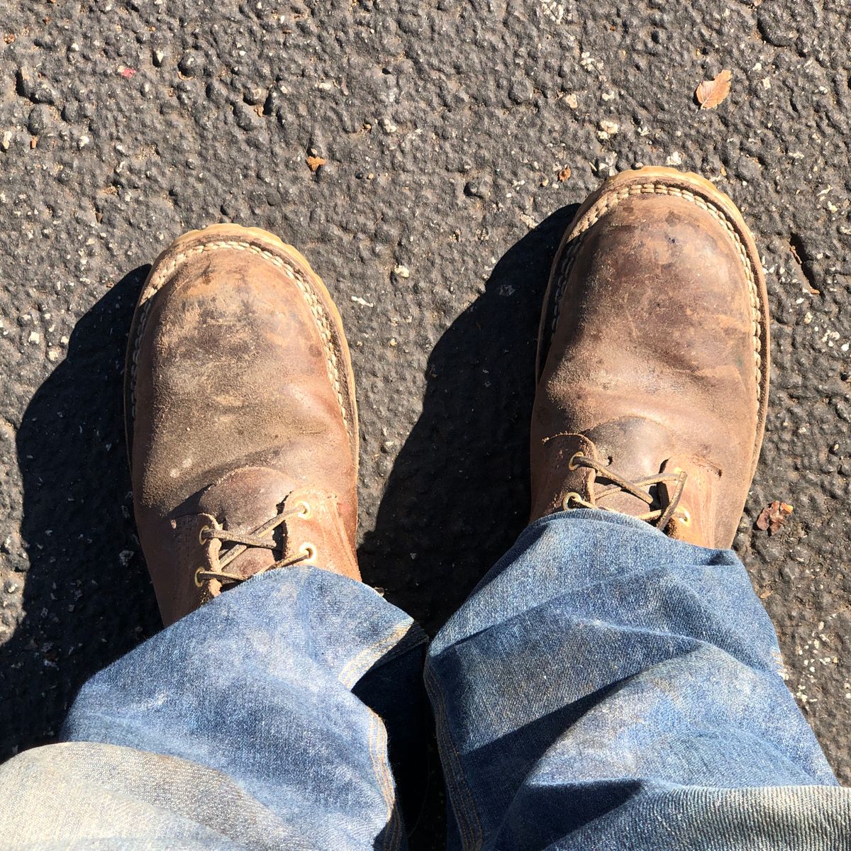 Photo by traceycortez on November 15, 2023 of the Frank's Boots Ground Pounder in Horween Natural Waxed Flesh.