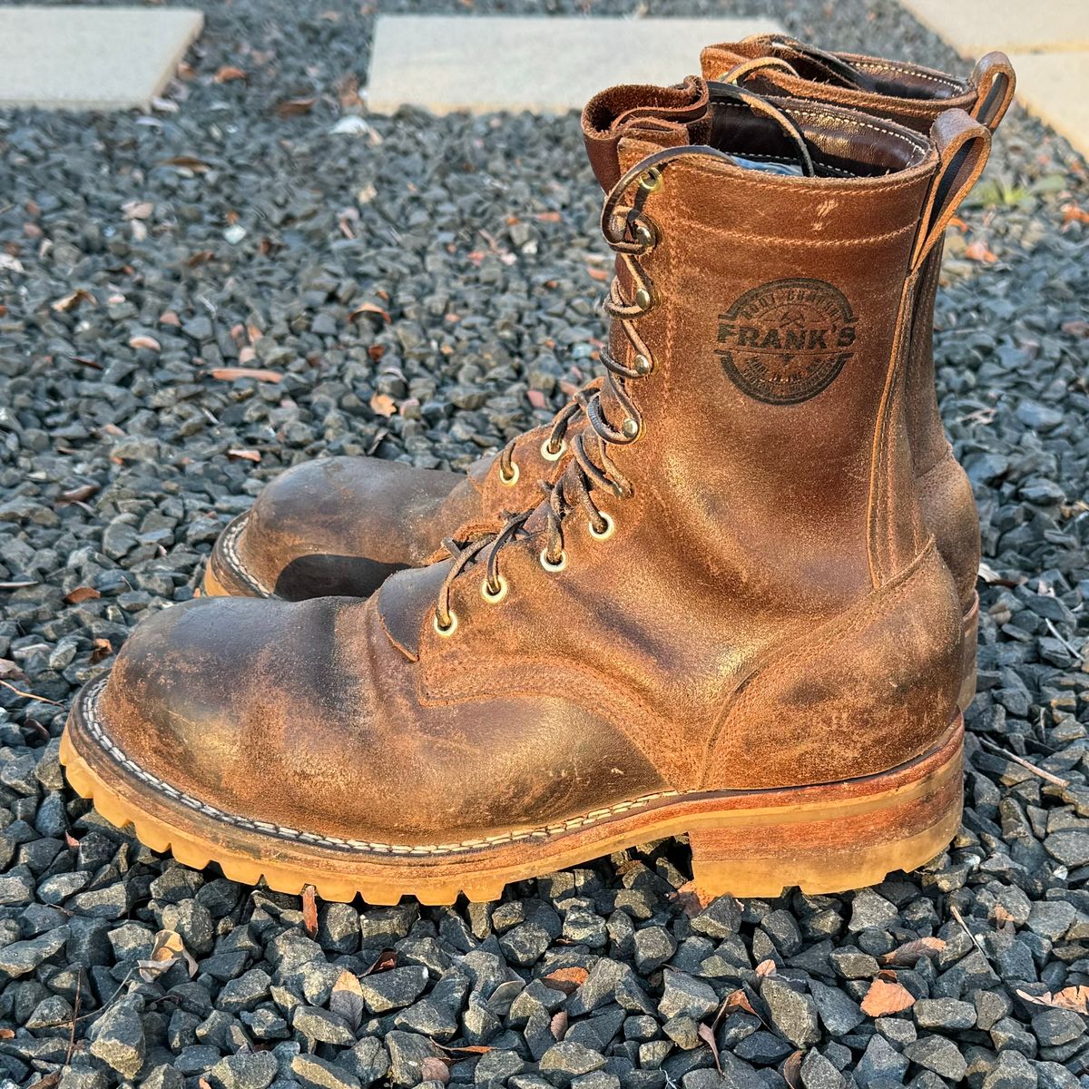 Photo by traceycortez on January 5, 2024 of the Frank's Boots Ground Pounder in Horween Natural Waxed Flesh.