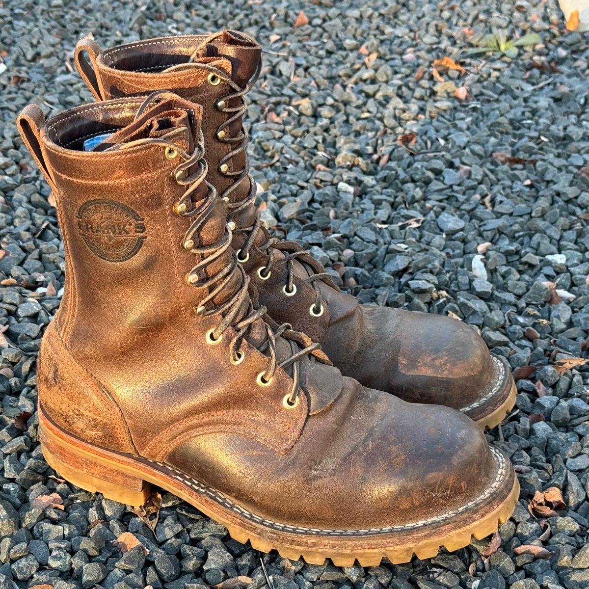 Photo by traceycortez on January 5, 2024 of the Frank's Boots Ground Pounder in Horween Natural Waxed Flesh.