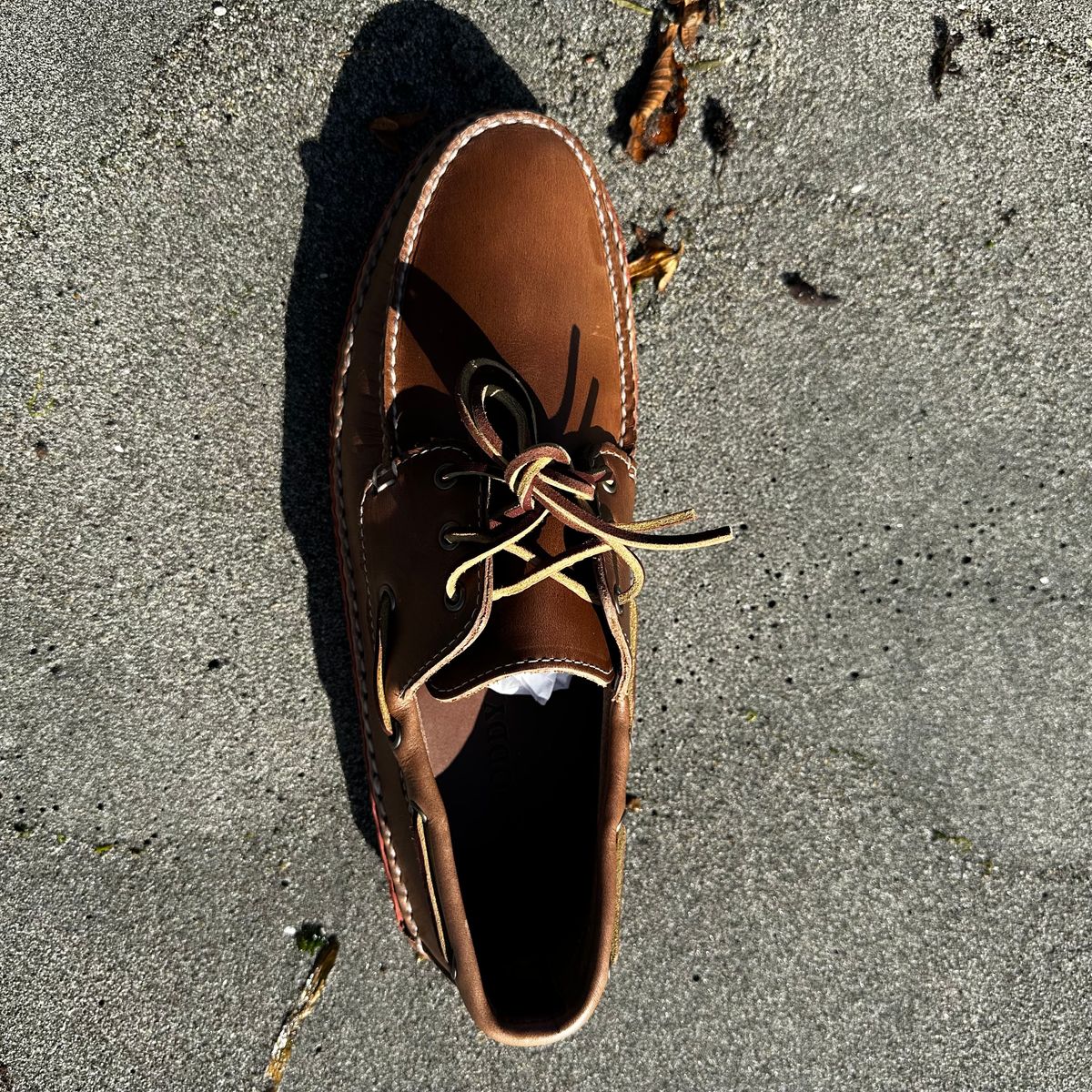 Photo by tippytoes on October 2, 2025 of the Quoddy Boat Moc II in Horween Natural Chromexcel.
