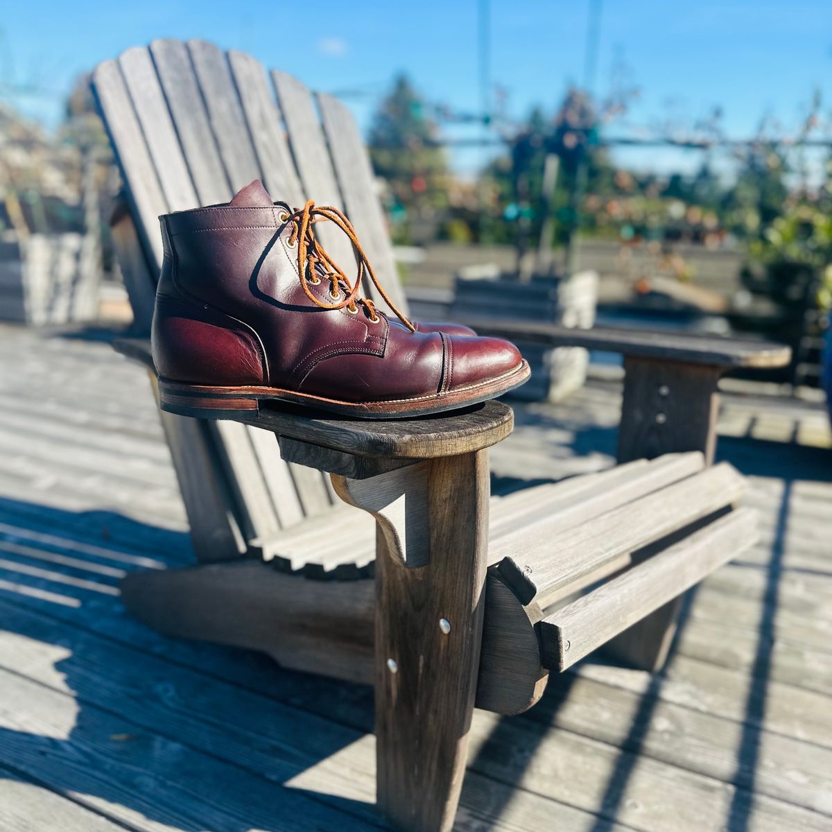 Photo by tippytoes on October 5, 2025 of the Viberg Service Boot in Horween Brown Chromexcel.