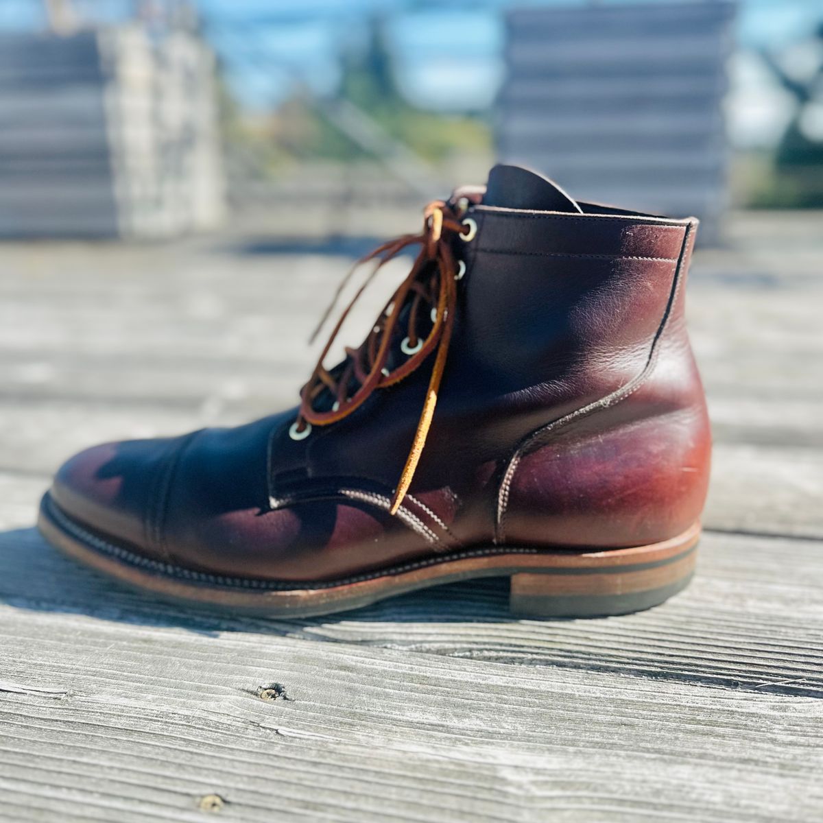 Photo by tippytoes on October 5, 2025 of the Viberg Service Boot in Horween Brown Chromexcel.