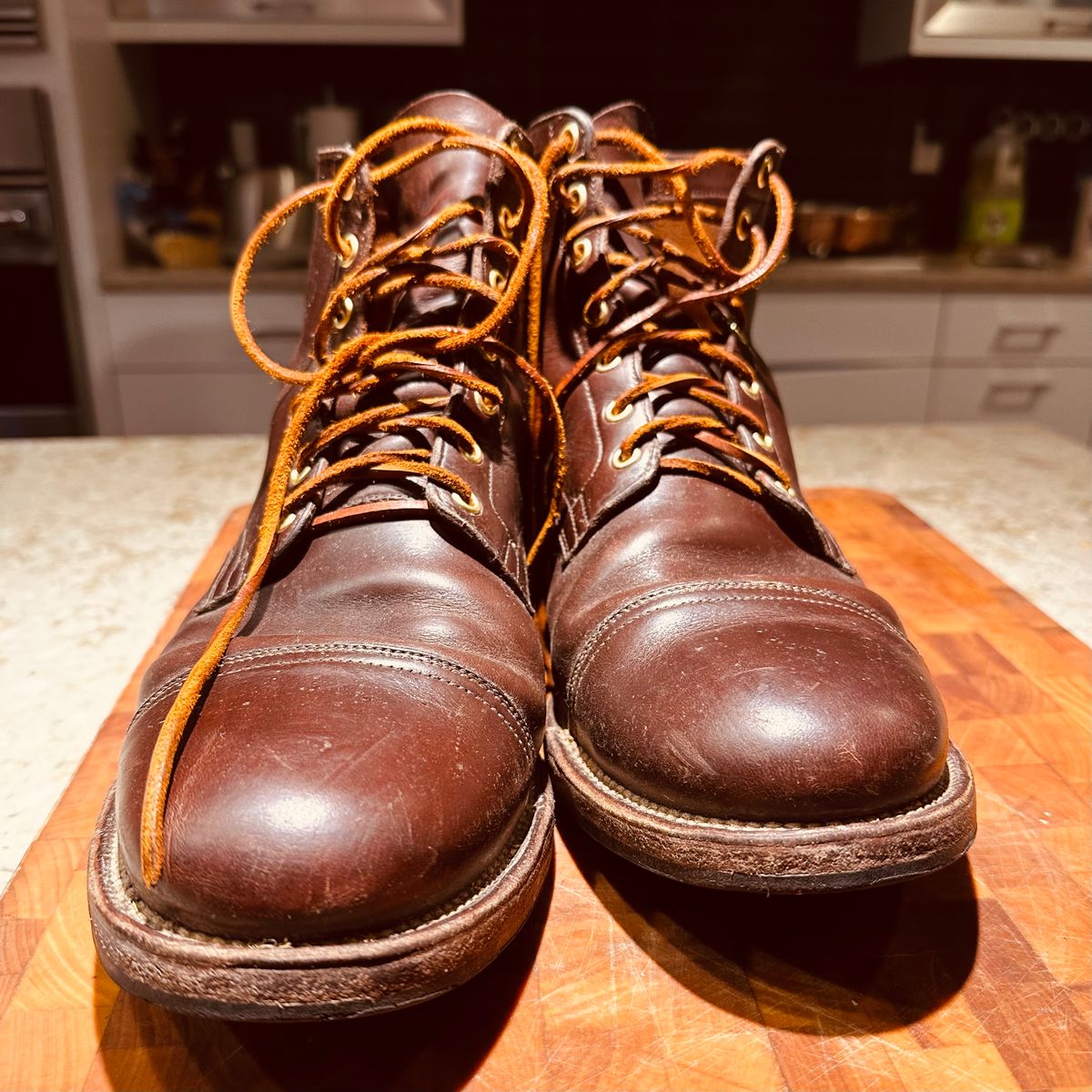 Photo by tippytoes on November 6, 2025 of the Viberg Service Boot in Horween Brown Chromexcel.