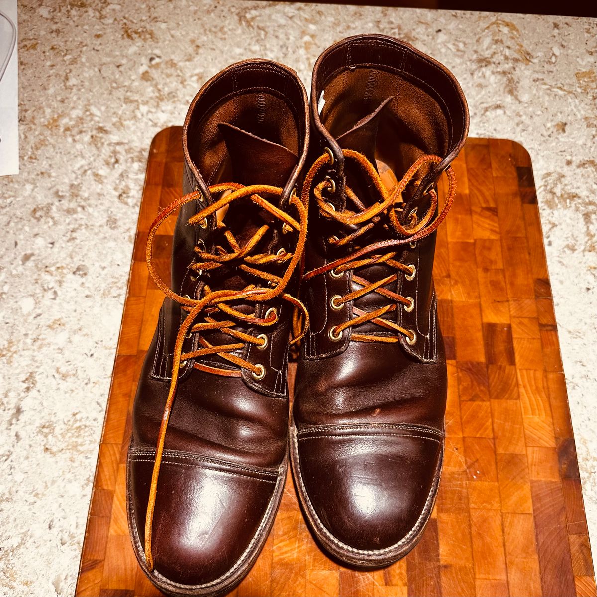 Photo by tippytoes on November 6, 2025 of the Viberg Service Boot in Horween Brown Chromexcel.