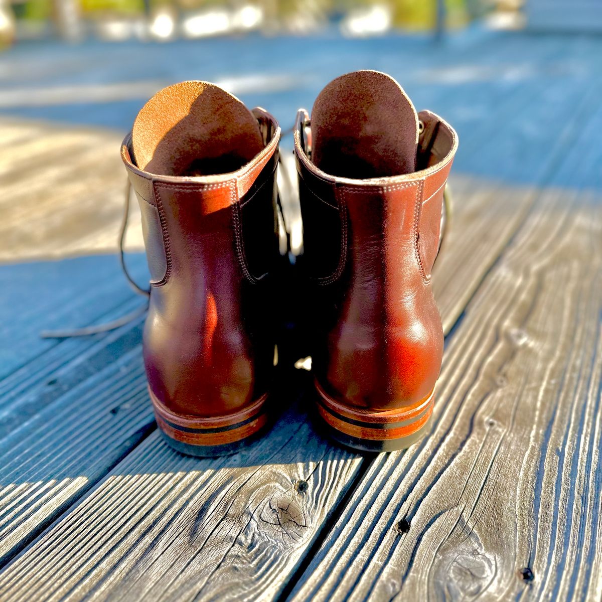 Photo by tippytoes on November 2, 2023 of the Viberg Service Boot in Horween Brown Chromexcel.