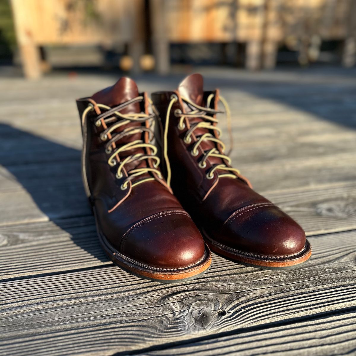 Photo by tippytoes on November 2, 2023 of the Viberg Service Boot in Horween Brown Chromexcel.