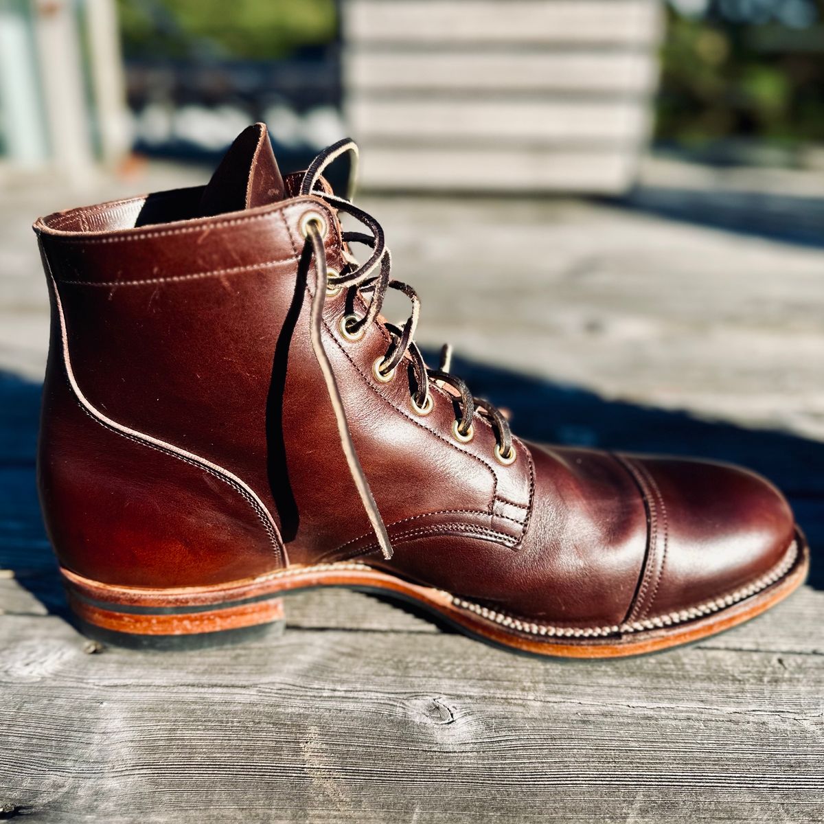 Photo by tippytoes on November 2, 2023 of the Viberg Service Boot in Horween Brown Chromexcel.