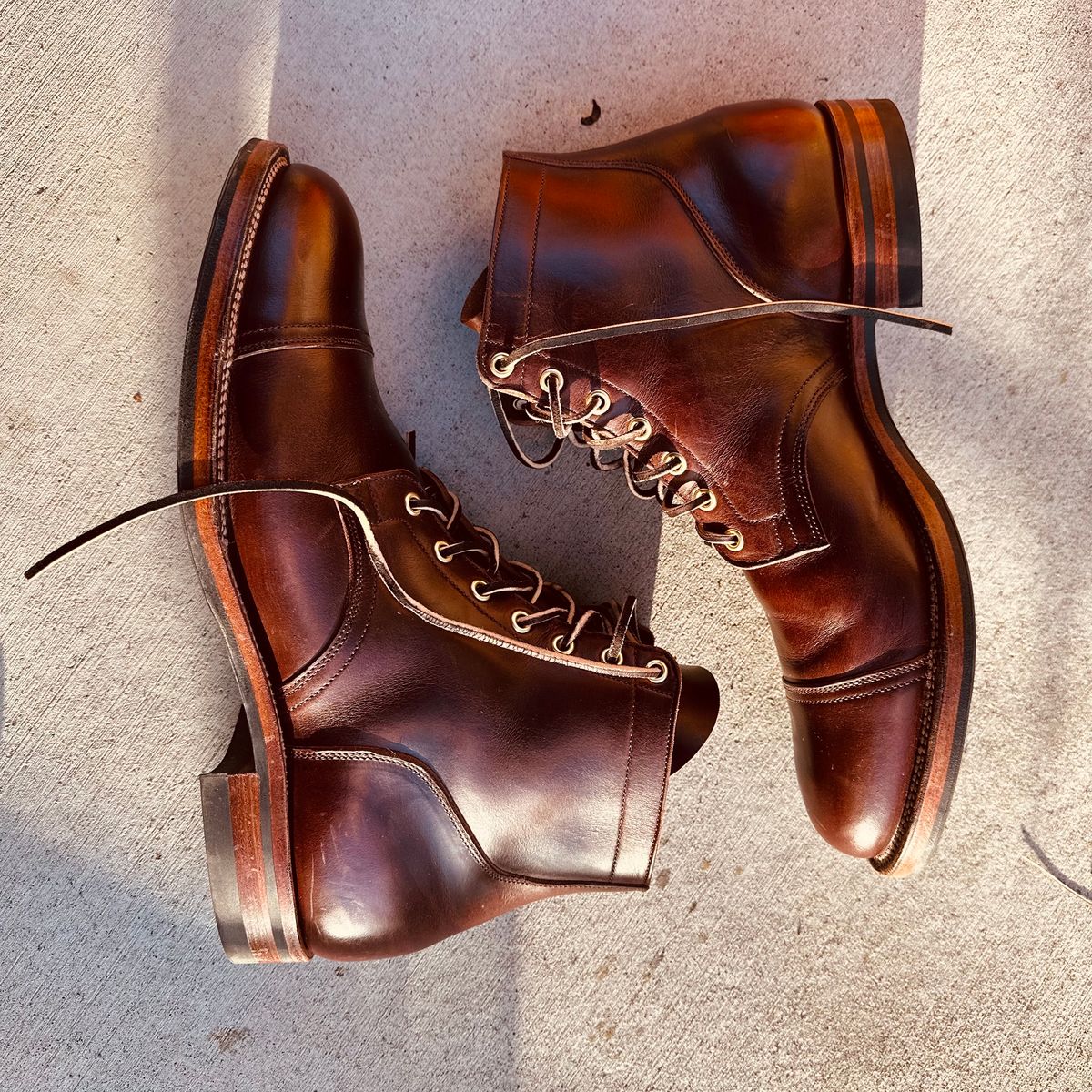 Photo by tippytoes on November 2, 2023 of the Viberg Service Boot in Horween Brown Chromexcel.