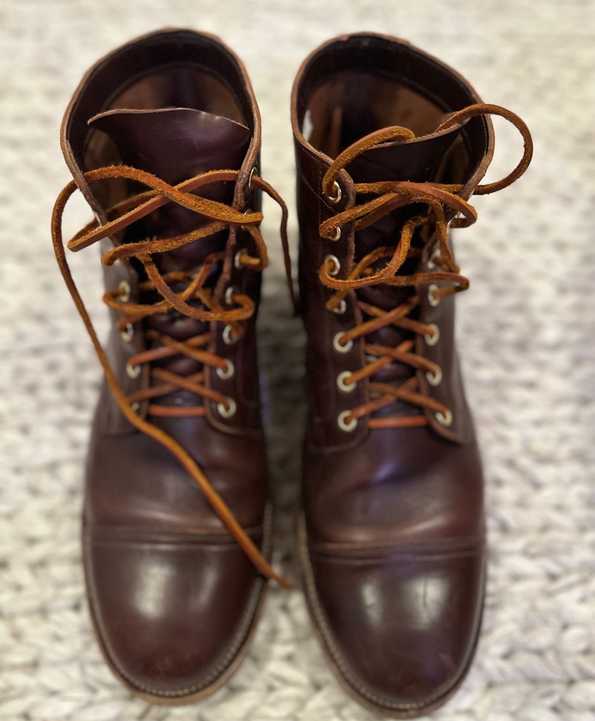 Photo by tippytoes on December 6, 2023 of the Viberg Service Boot in Horween Brown Chromexcel.