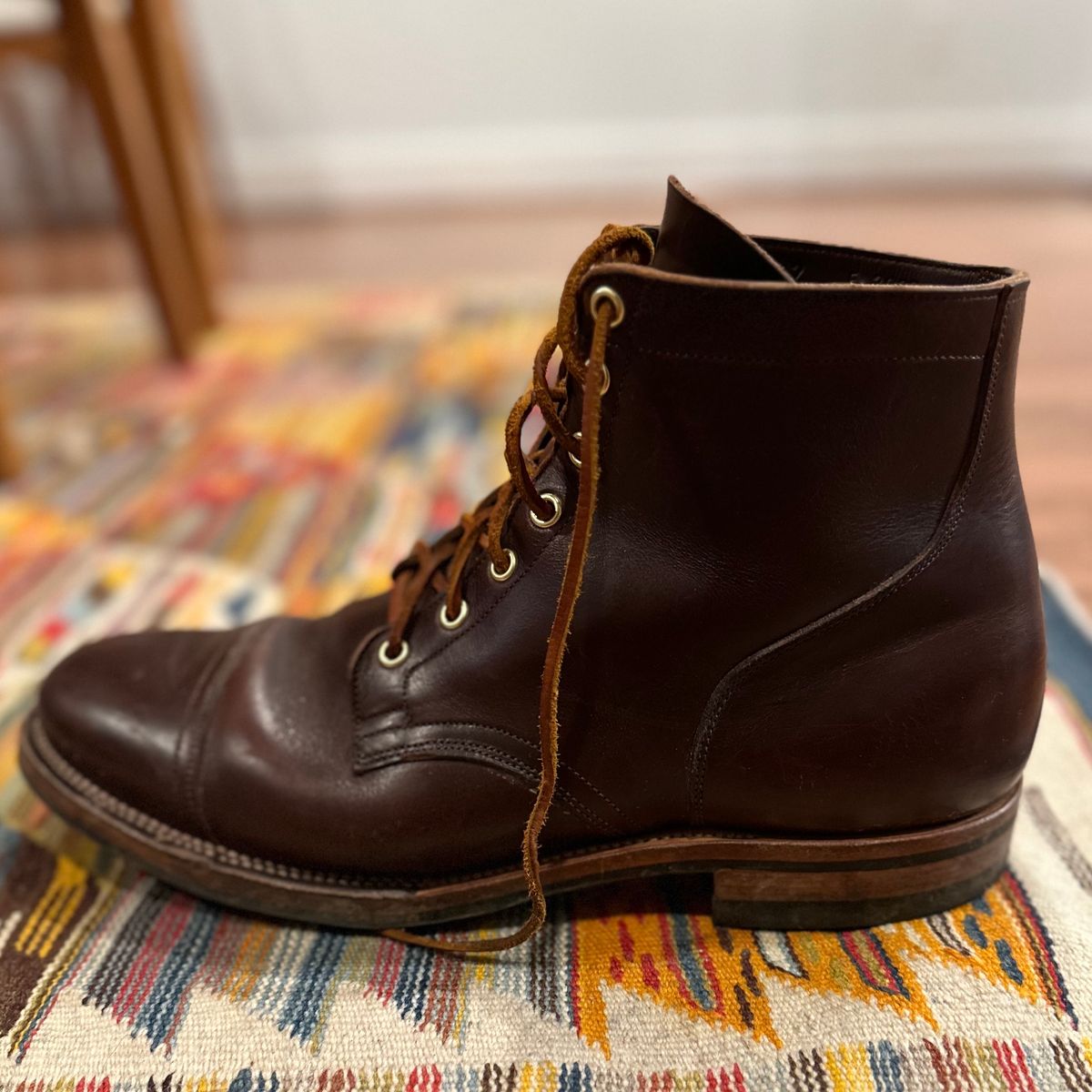 Photo by tippytoes on January 6, 2024 of the Viberg Service Boot in Horween Brown Chromexcel.