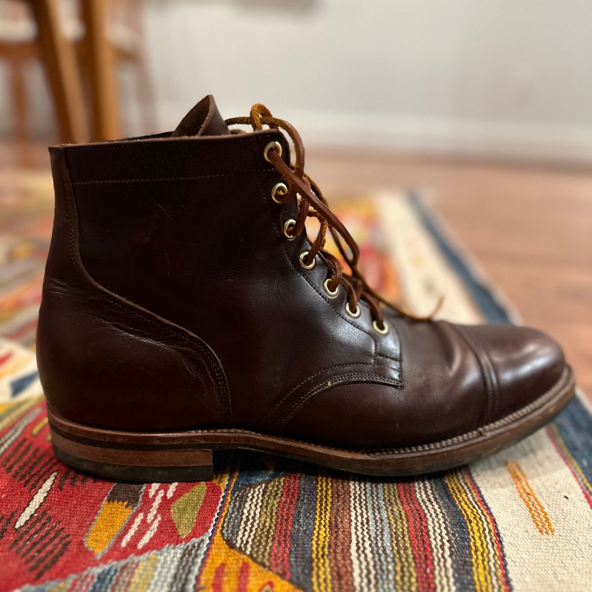 Photo by tippytoes on January 6, 2024 of the Viberg Service Boot in Horween Brown Chromexcel.