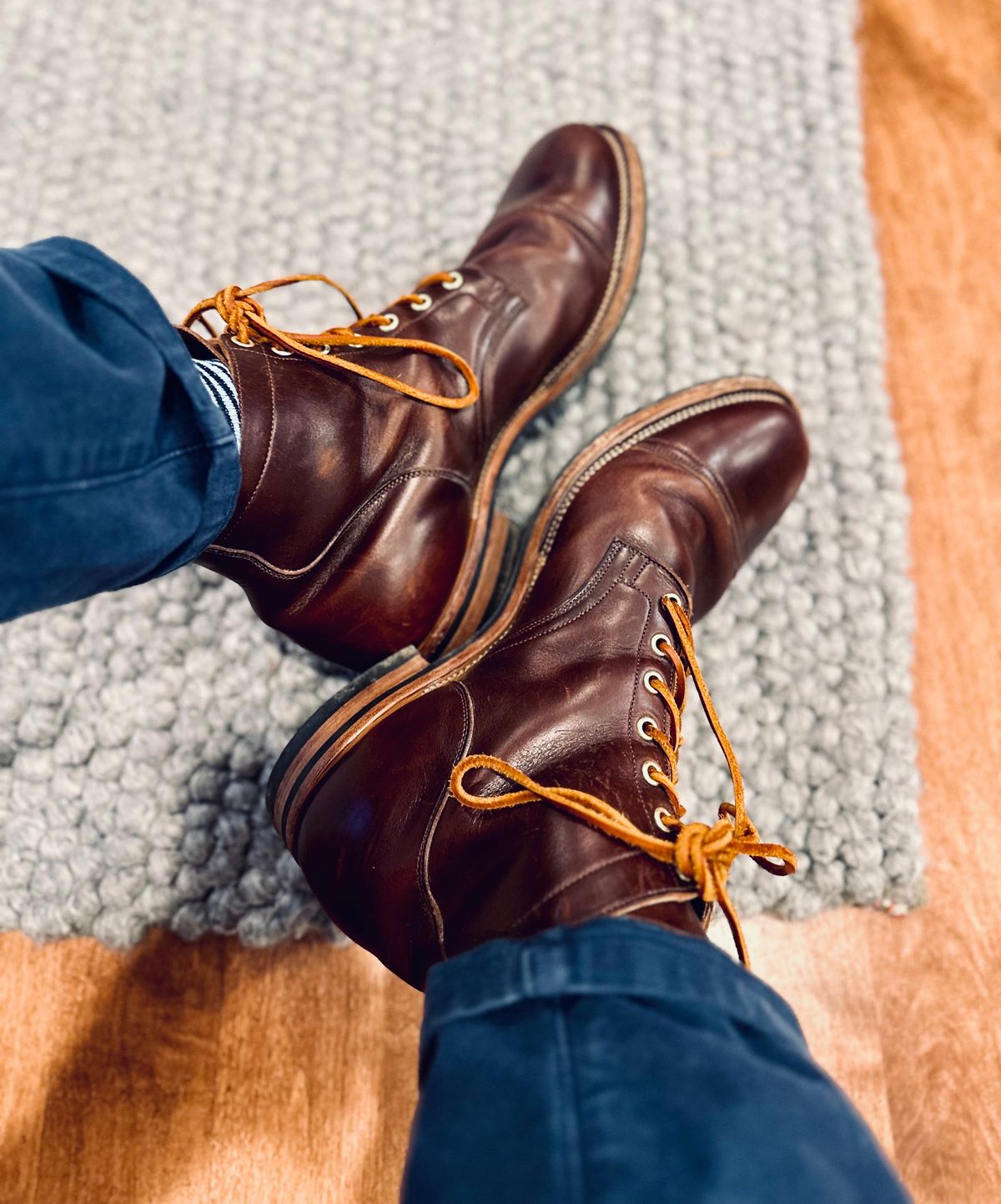 Photo by tippytoes on February 6, 2024 of the Viberg Service Boot in Horween Brown Chromexcel.