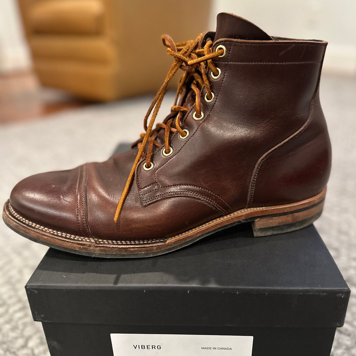 Photo by tippytoes on February 6, 2024 of the Viberg Service Boot in Horween Brown Chromexcel.