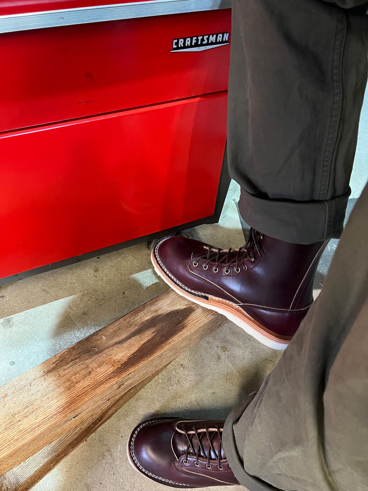 Photo by VanTrees on October 10, 2023 of the Frank's Boots Lace-To-Toe in Horween Burgundy Chromexcel.