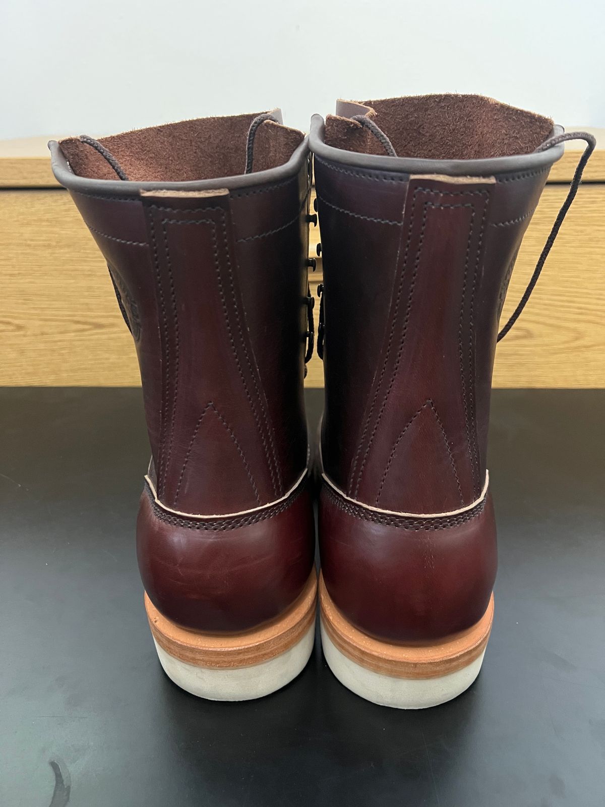 Photo by VanTrees on October 10, 2023 of the Frank's Boots Lace-To-Toe in Horween Burgundy Chromexcel.
