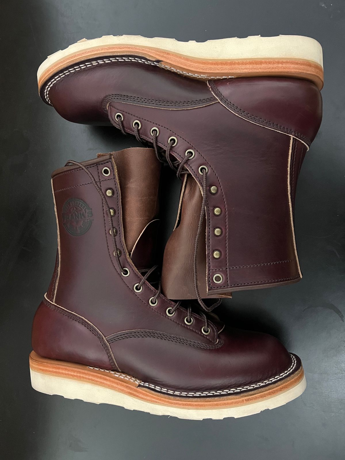 Photo by VanTrees on October 10, 2023 of the Frank's Boots Lace-To-Toe in Horween Burgundy Chromexcel.
