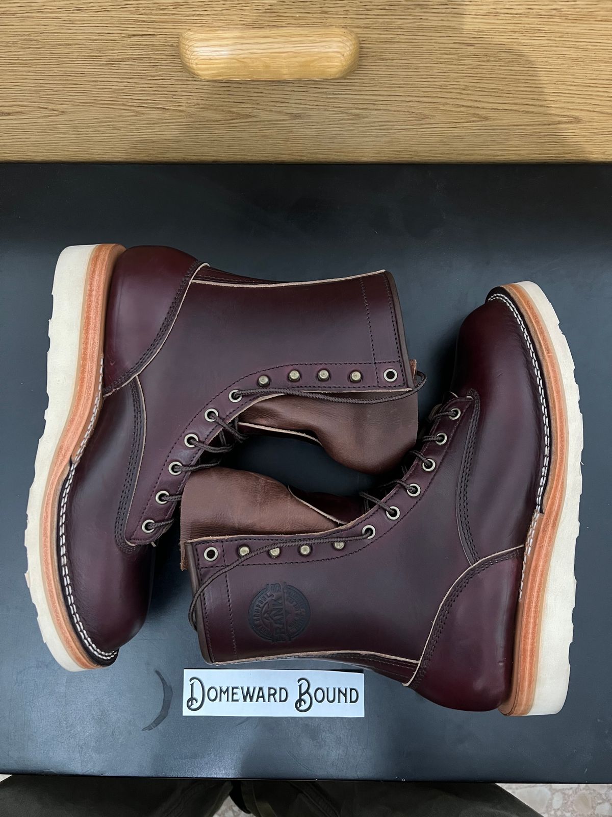 Photo by VanTrees on October 10, 2023 of the Frank's Boots Lace-To-Toe in Horween Burgundy Chromexcel.