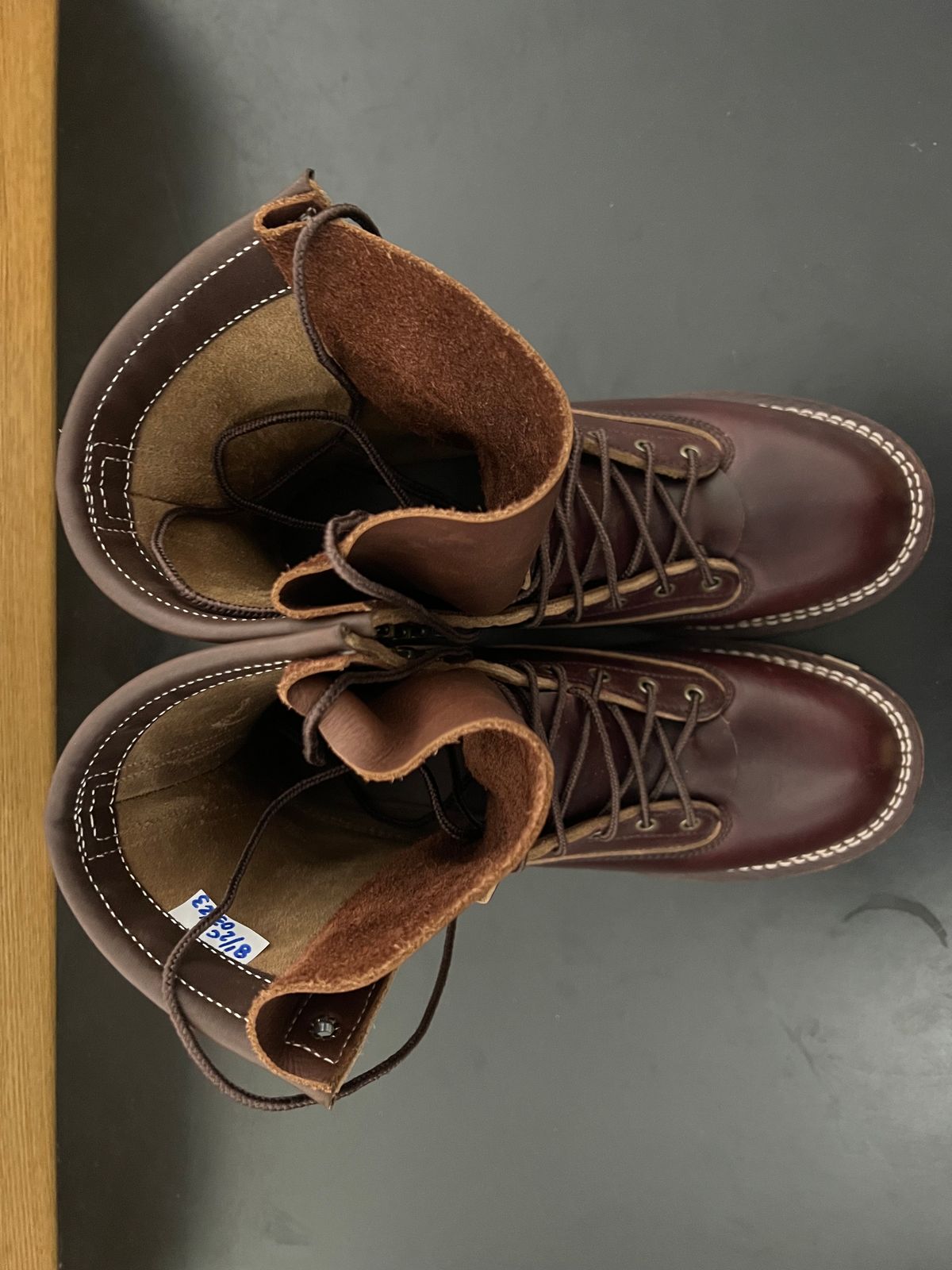 Photo by VanTrees on October 10, 2023 of the Frank's Boots Lace-To-Toe in Horween Burgundy Chromexcel.