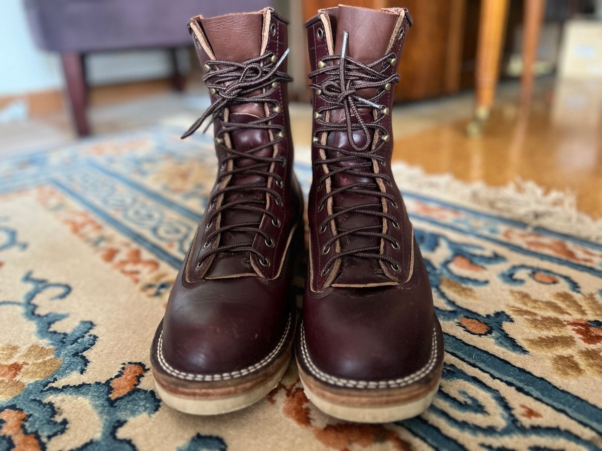 Photo by VanTrees on November 5, 2023 of the Frank's Boots Lace-To-Toe in Horween Burgundy Chromexcel.