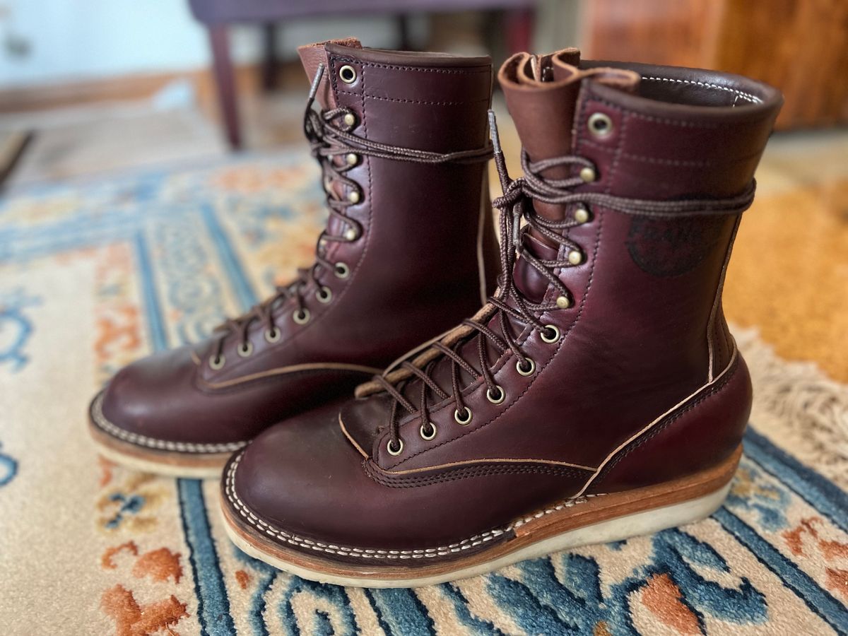 Photo by VanTrees on November 5, 2023 of the Frank's Boots Lace-To-Toe in Horween Burgundy Chromexcel.