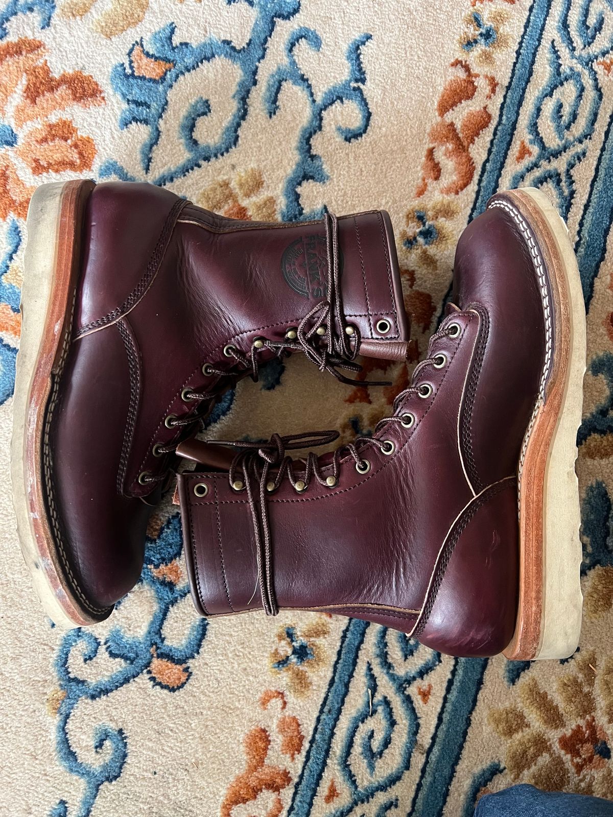 Photo by VanTrees on November 5, 2023 of the Frank's Boots Lace-To-Toe in Horween Burgundy Chromexcel.