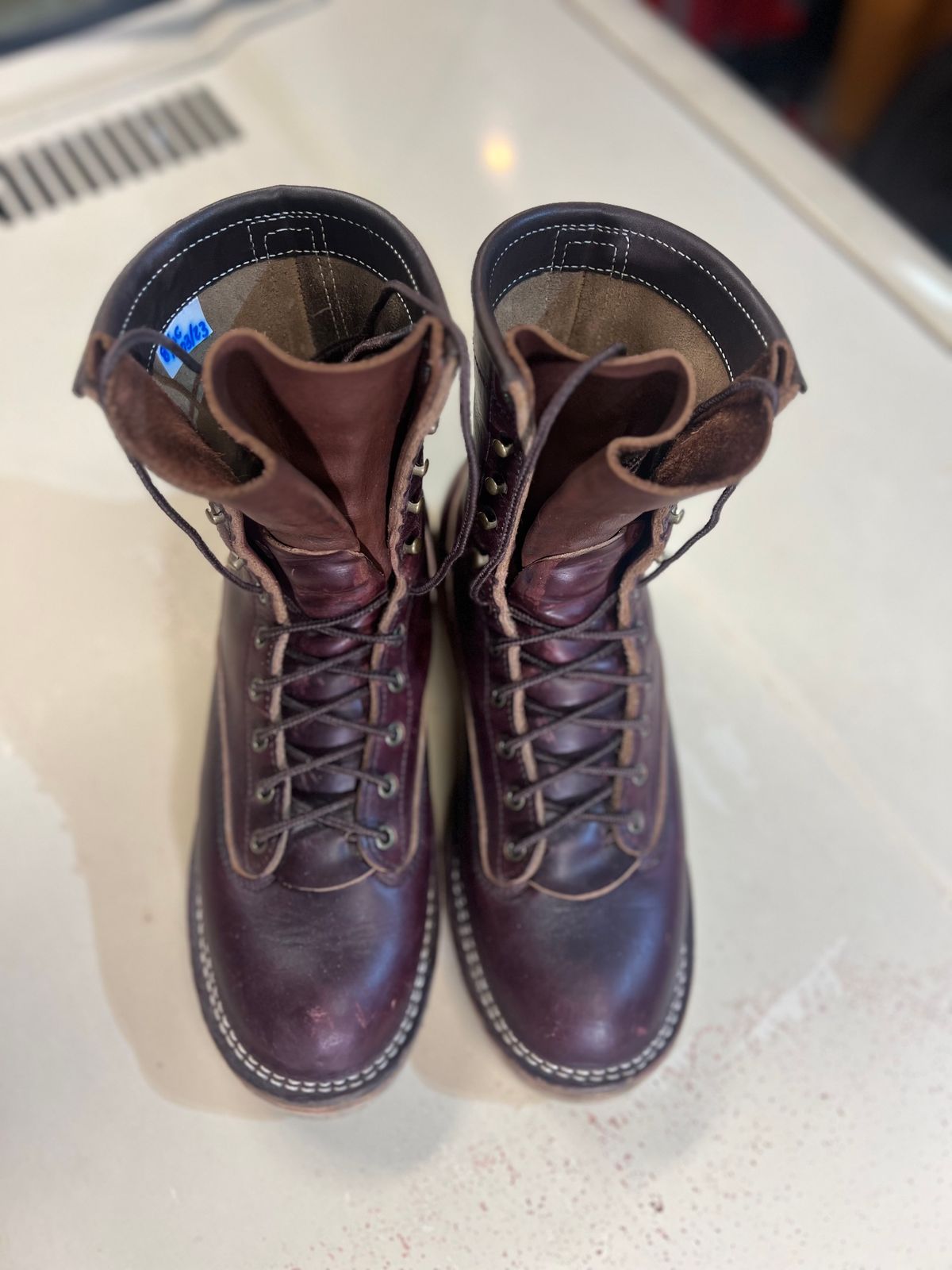 Photo by VanTrees on December 6, 2023 of the Frank's Boots Lace-To-Toe in Horween Burgundy Chromexcel.