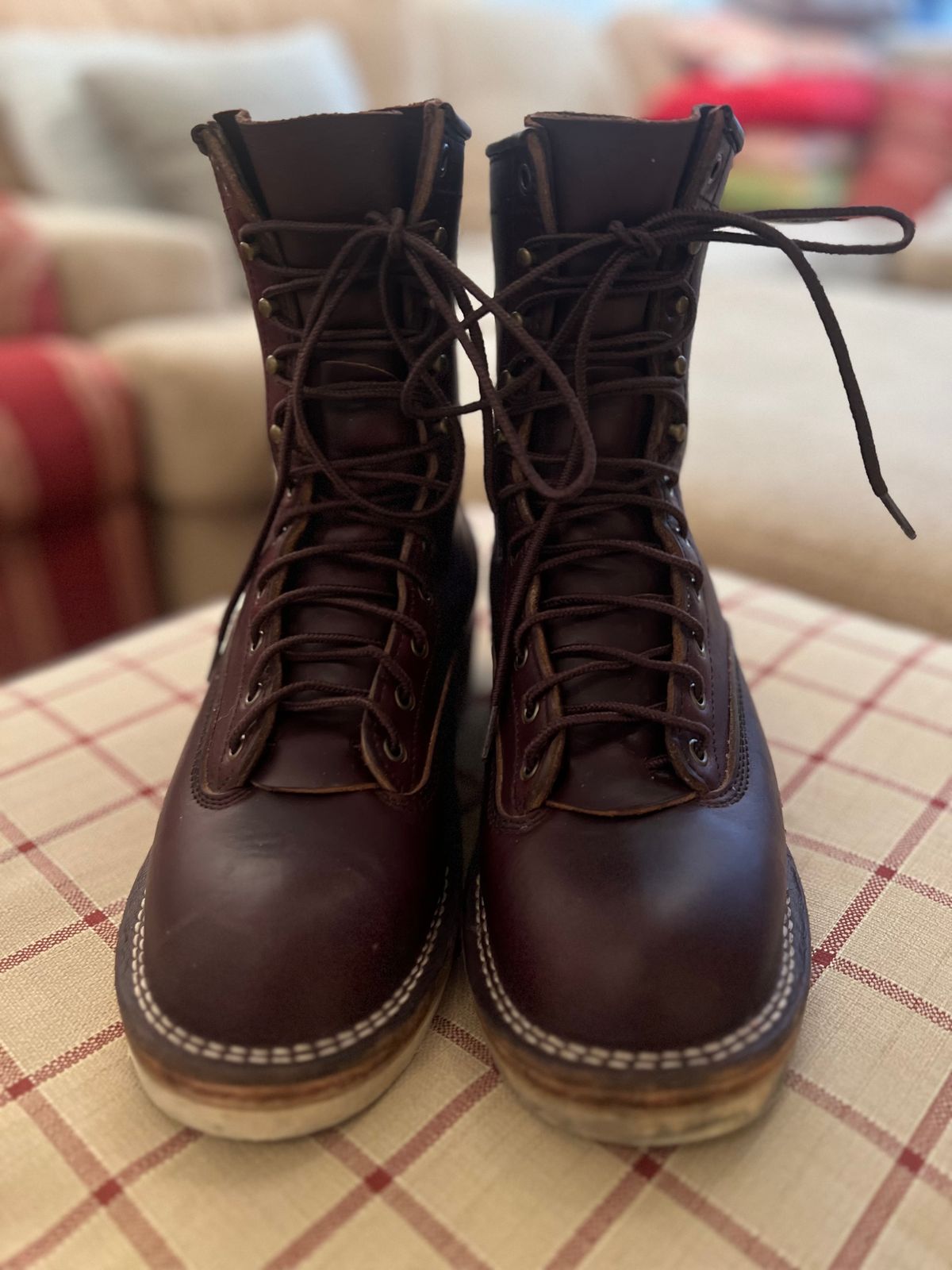 Photo by VanTrees on January 6, 2024 of the Frank's Boots Lace-To-Toe in Horween Burgundy Chromexcel.
