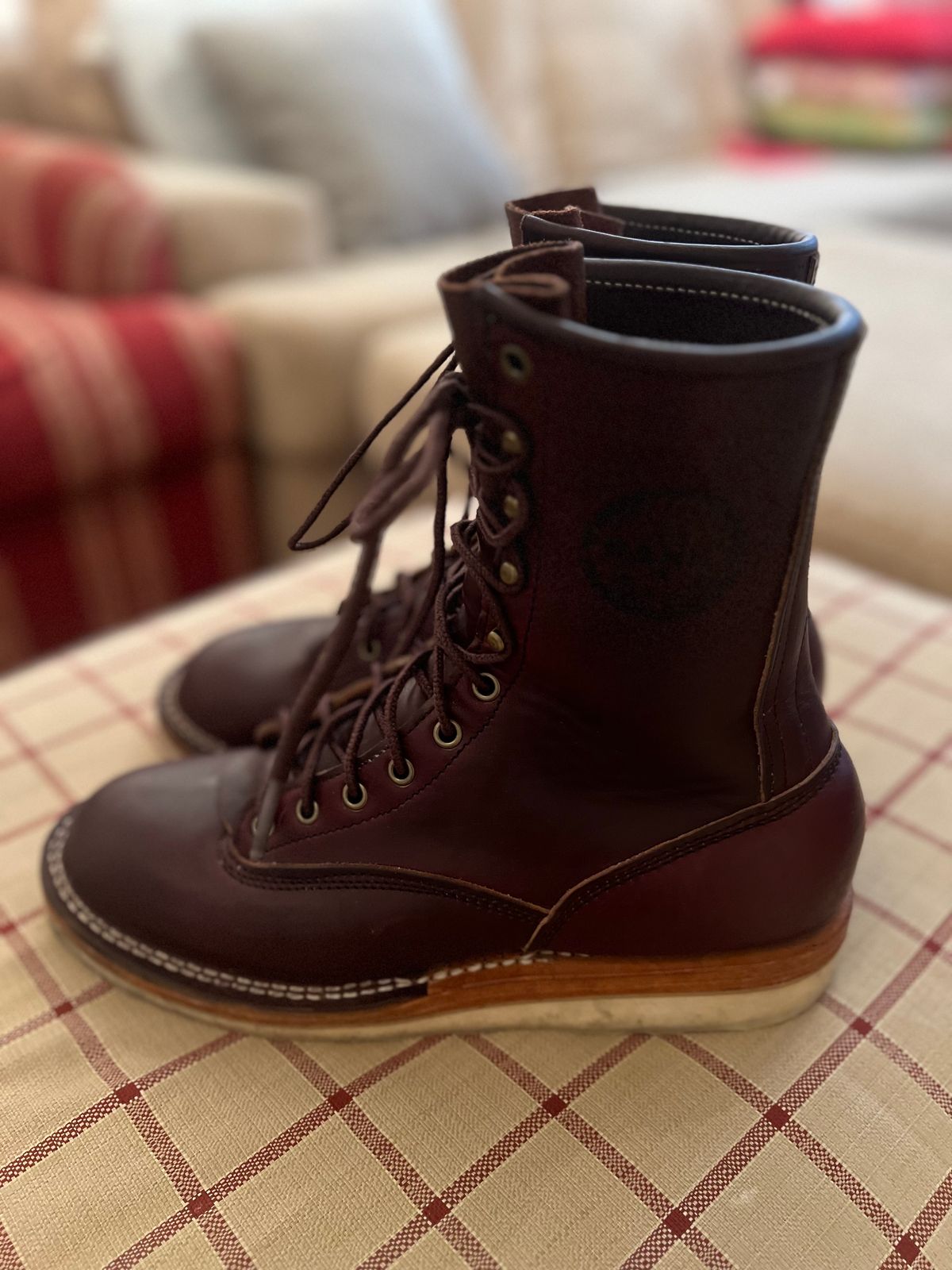 Photo by VanTrees on January 6, 2024 of the Frank's Boots Lace-To-Toe in Horween Burgundy Chromexcel.