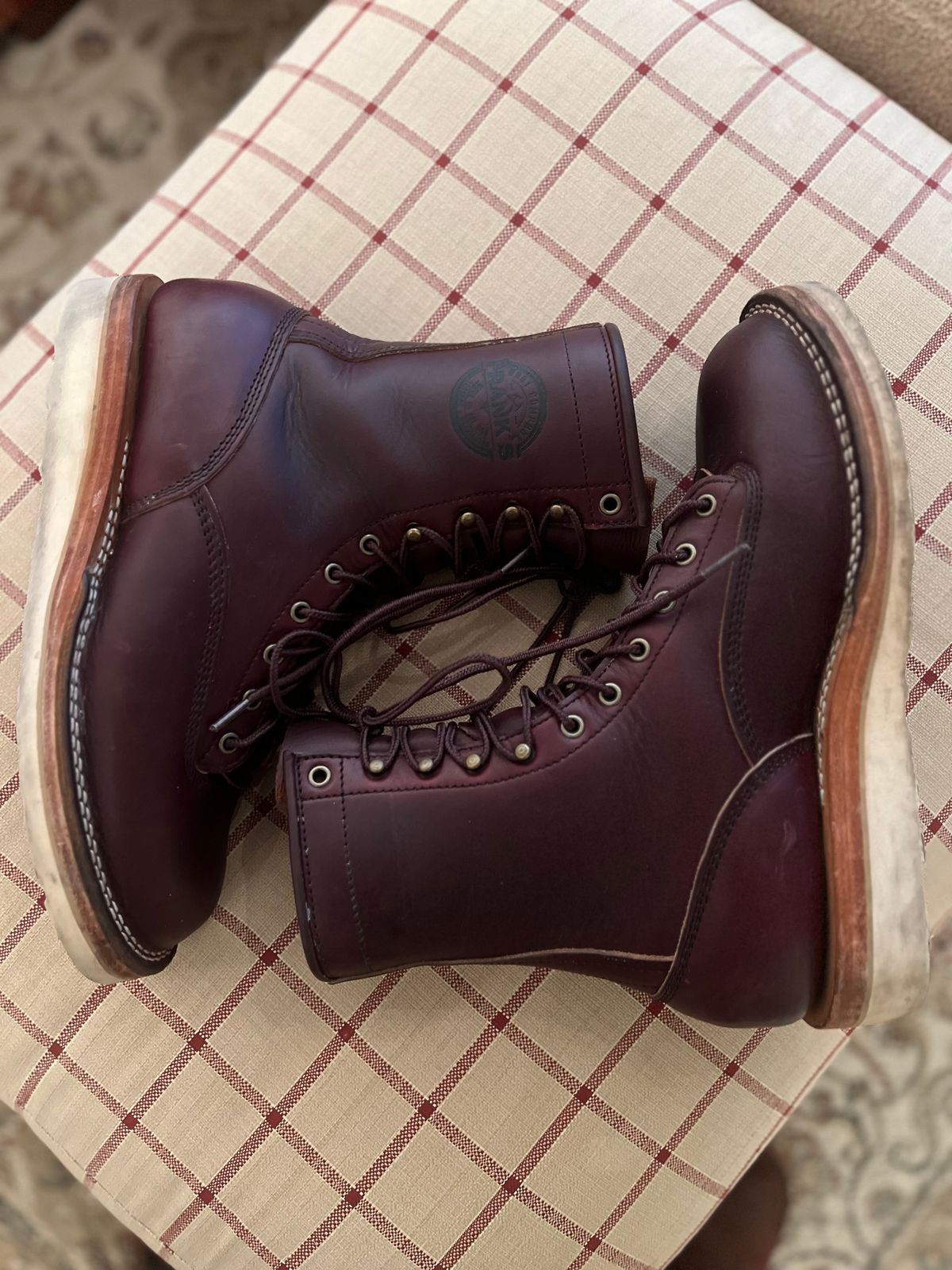 Photo by VanTrees on January 6, 2024 of the Frank's Boots Lace-To-Toe in Horween Burgundy Chromexcel.