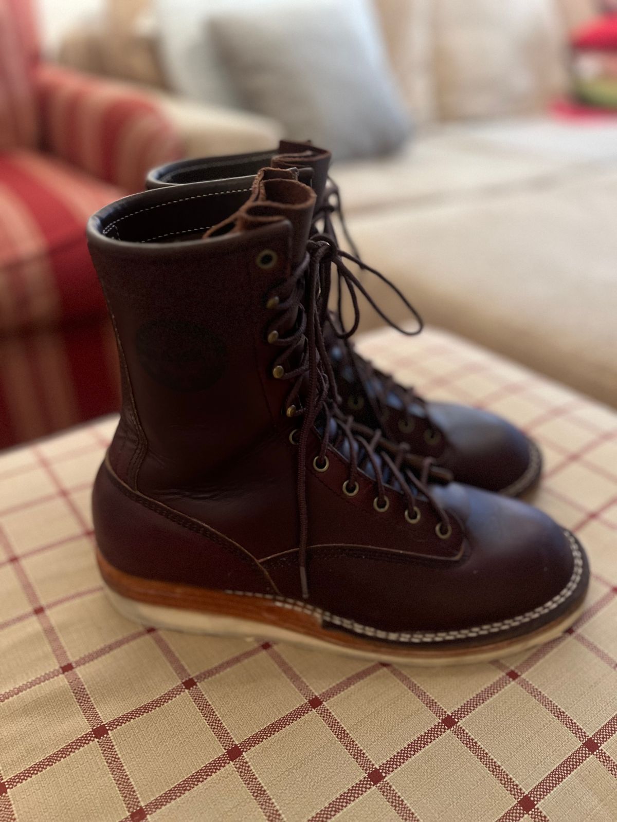 Photo by VanTrees on January 6, 2024 of the Frank's Boots Lace-To-Toe in Horween Burgundy Chromexcel.