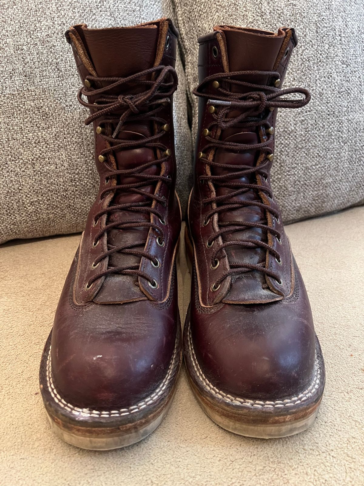 Photo by VanTrees on February 5, 2024 of the Frank's Boots Lace-To-Toe in Horween Burgundy Chromexcel.