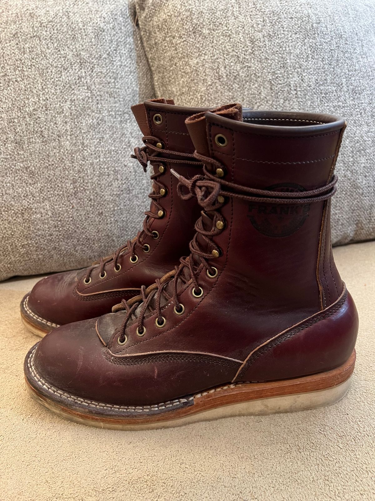 Photo by VanTrees on February 5, 2024 of the Frank's Boots Lace-To-Toe in Horween Burgundy Chromexcel.