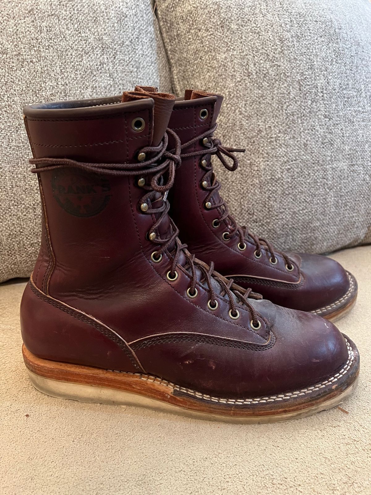 Photo by VanTrees on February 5, 2024 of the Frank's Boots Lace-To-Toe in Horween Burgundy Chromexcel.