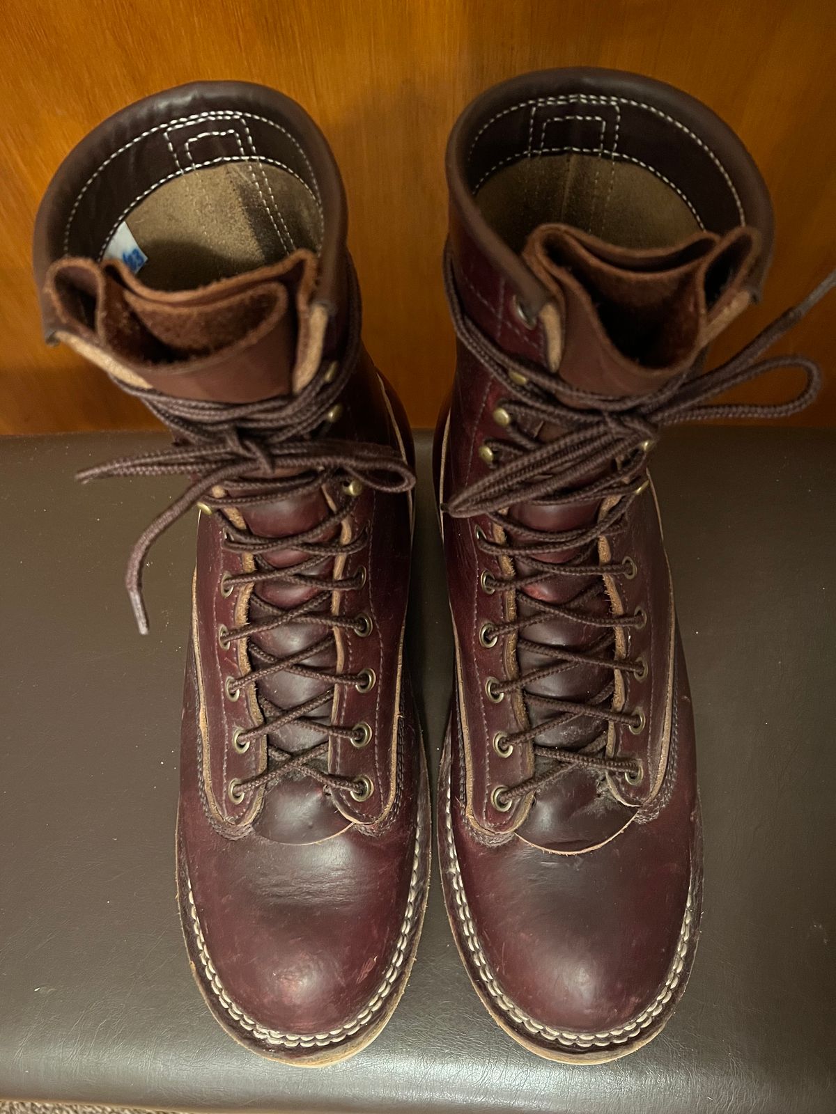 Photo by VanTrees on April 6, 2024 of the Frank's Boots Lace-To-Toe in Horween Burgundy Chromexcel.