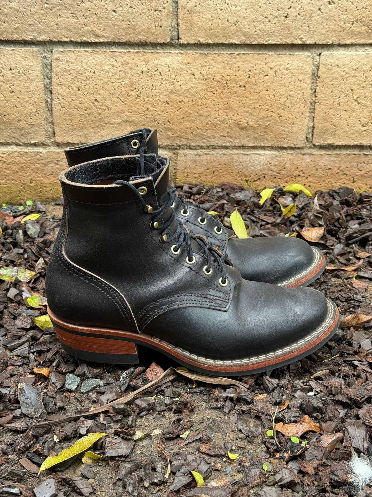 Photo by iwearboots on March 3, 2024 of the Nicks Unknown Model in Horween Black Waxed Flesh.