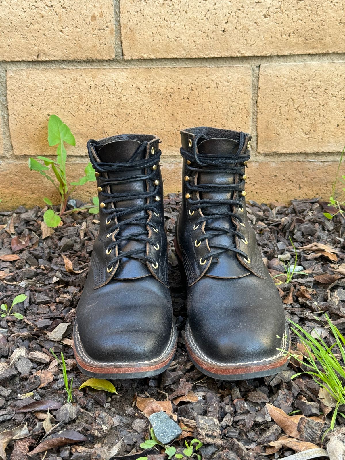Photo by iwearboots on April 3, 2024 of the Nicks Unknown Model in Horween Black Waxed Flesh.
